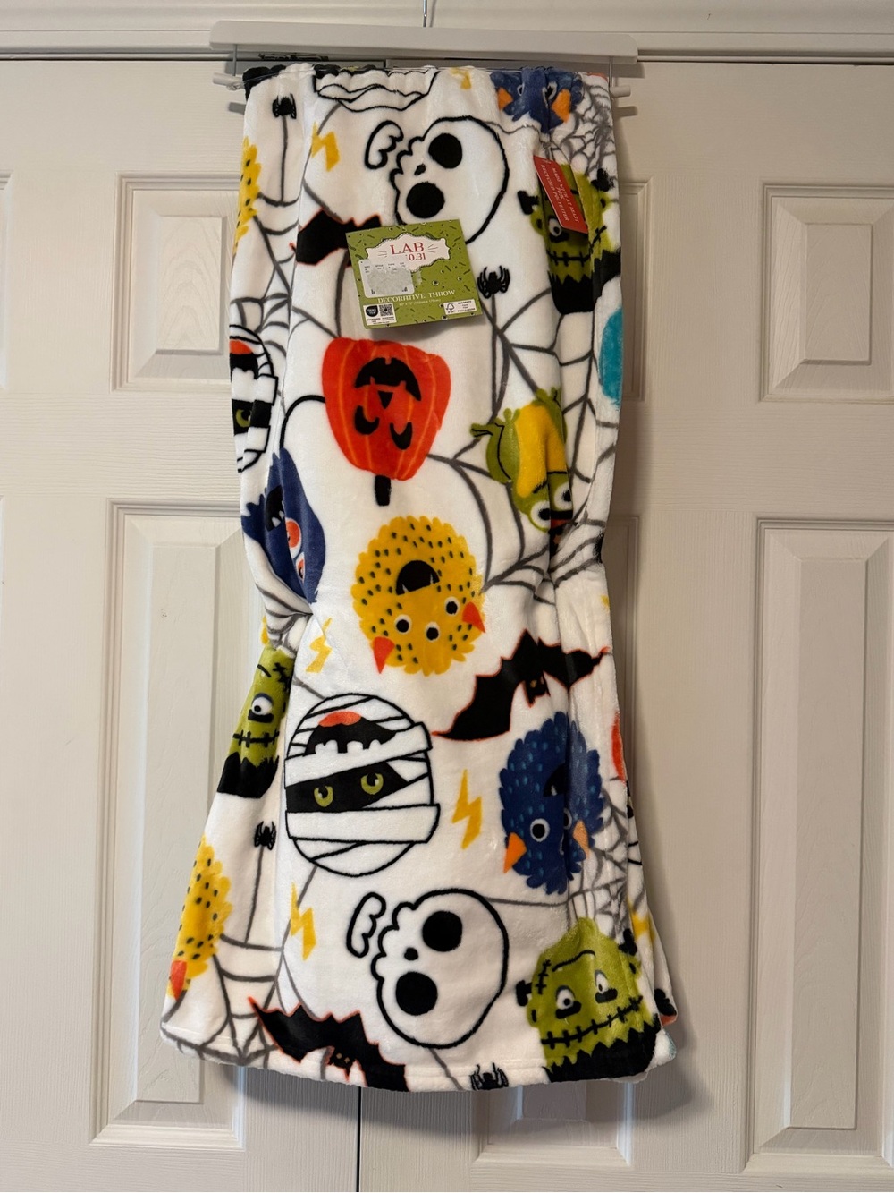 Halloween Plush Throw Blanket with Colorful Monster Print